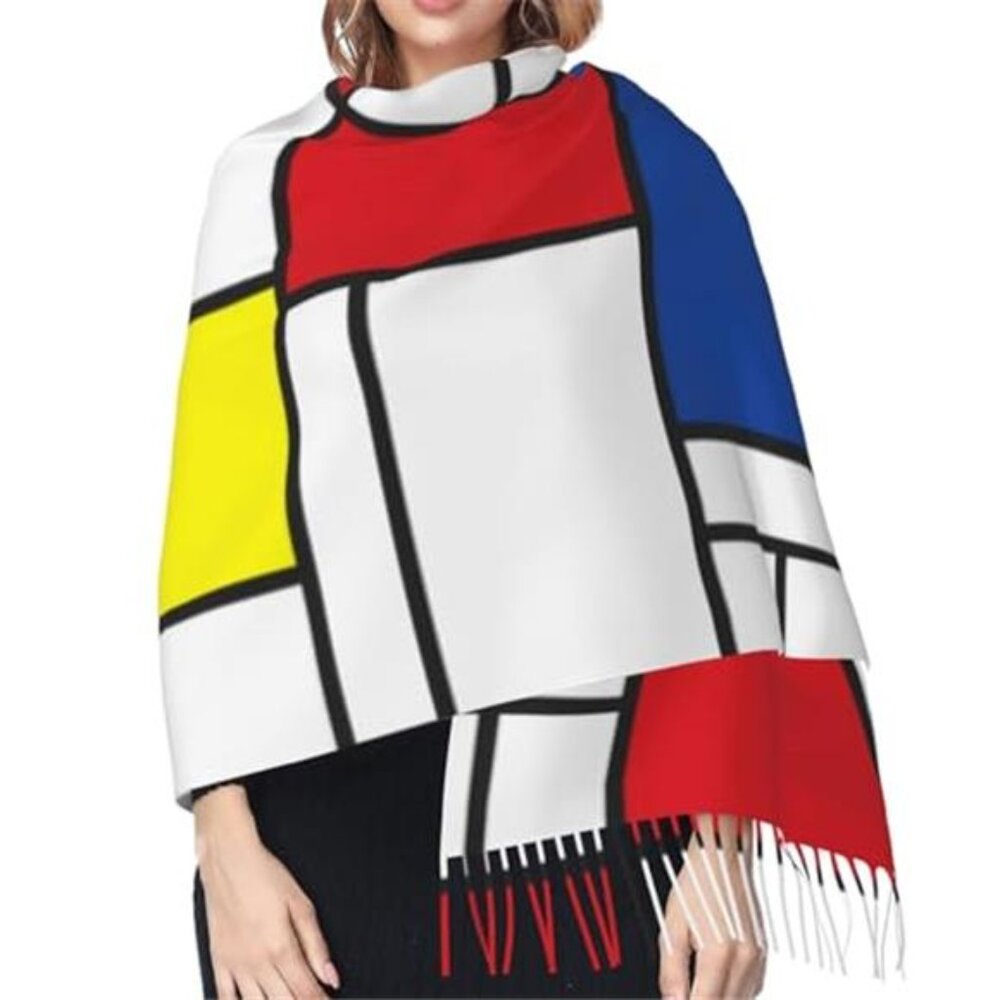 MOD Mondrian COLORBLOCK 60's inspired PRIMARY COLORS Colorful Scarf Shawl Wrap - Picture 4 of 7